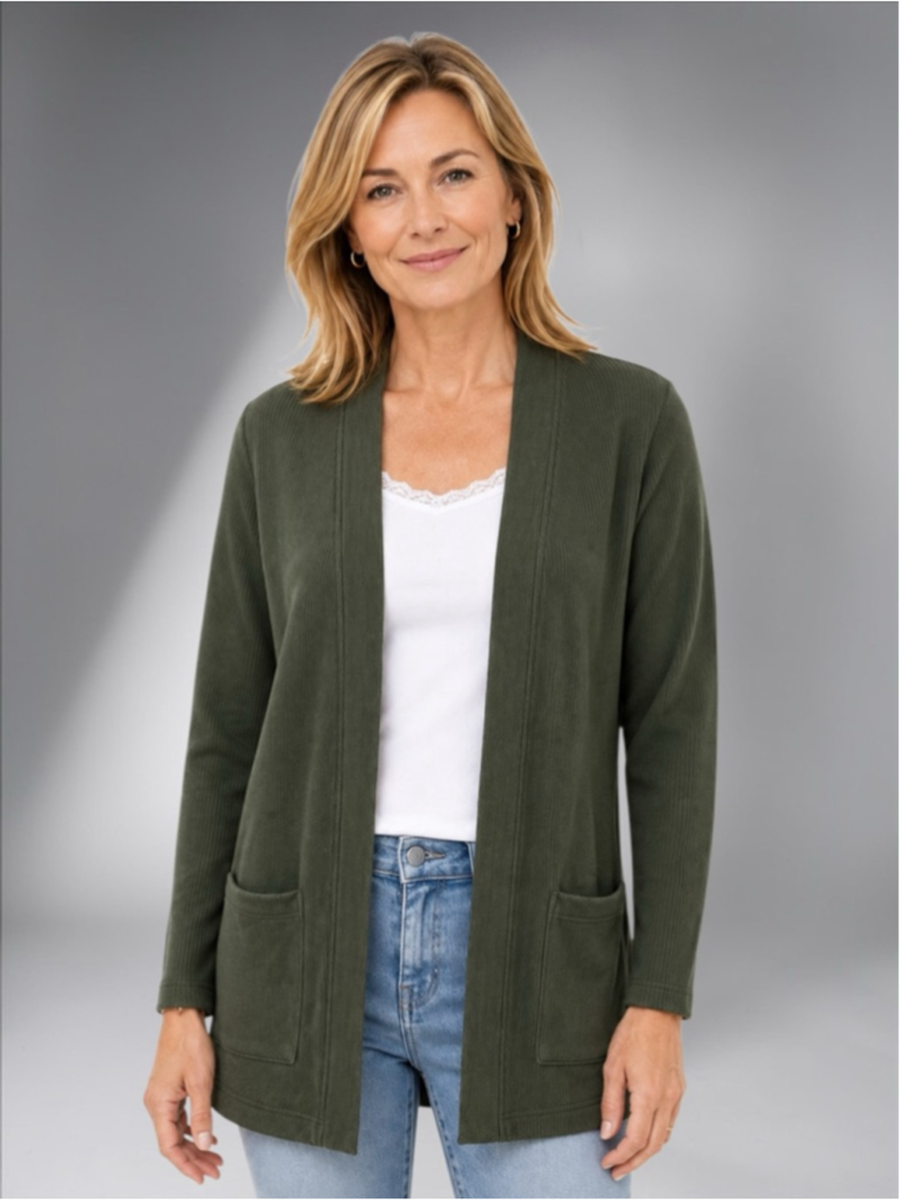 Forever 21 Green Ribbed Textured Open-Front Cardigan – Size S